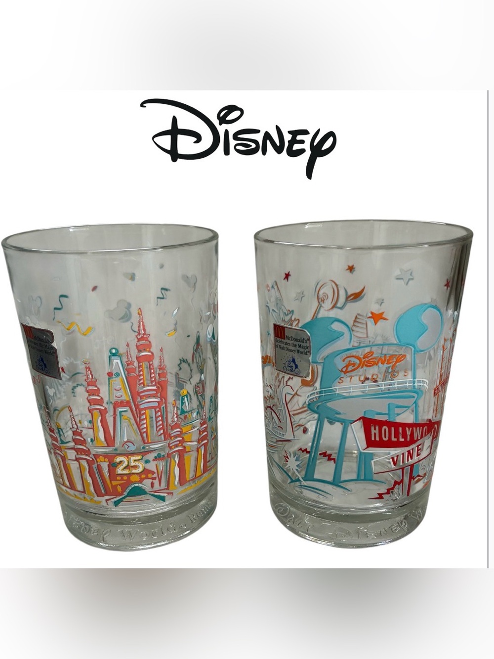 1996 DISNEY WORLD GLASS CUPS BUNDLE VINTAGE MCDONALD’S LUMIERE DONALD DUCK